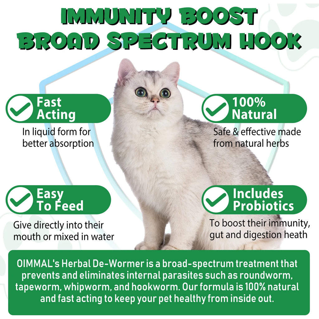 Cats Natural Broad Spectrum Treatment in Liquid Form for Tapeworm Whipworm Roundworm Hookworm Prevention Medication Supplements