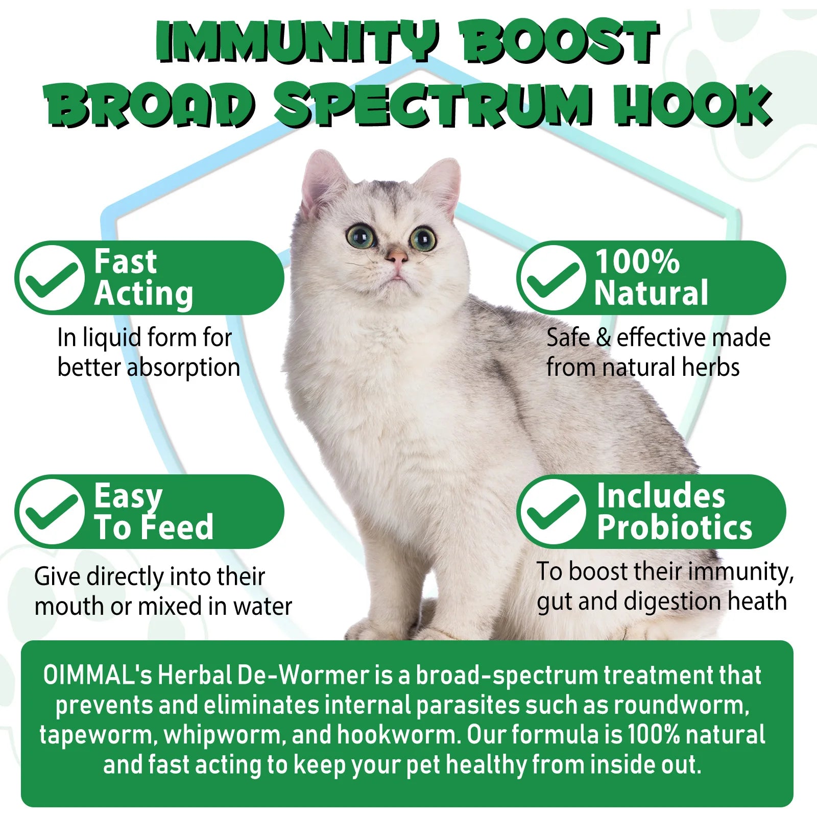 Cats Natural Broad Spectrum Treatment in Liquid Form for Tapeworm Whipworm Roundworm Hookworm Prevention Medication Supplements