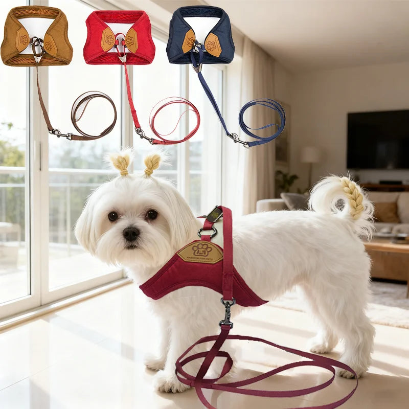 Pet dog walking harness and leash, suitable for puppies, small to medium dogs, ideal choice for training, travel, and daily wear