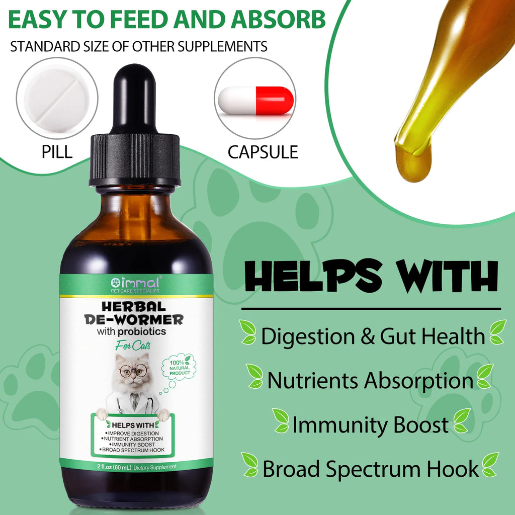 Cats Natural Broad Spectrum Treatment in Liquid Form for Tapeworm Whipworm Roundworm Hookworm Prevention Medication Supplements