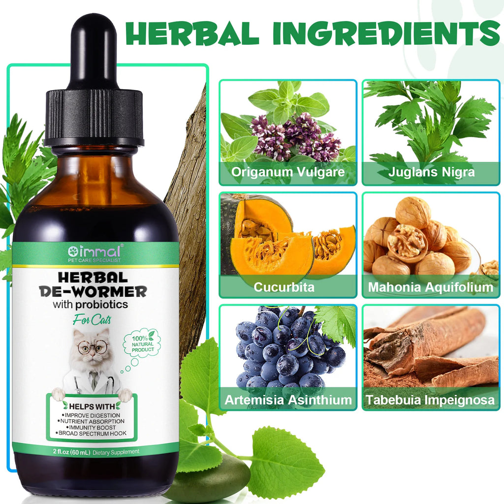 Cats Natural Broad Spectrum Treatment in Liquid Form for Tapeworm Whipworm Roundworm Hookworm Prevention Medication Supplements