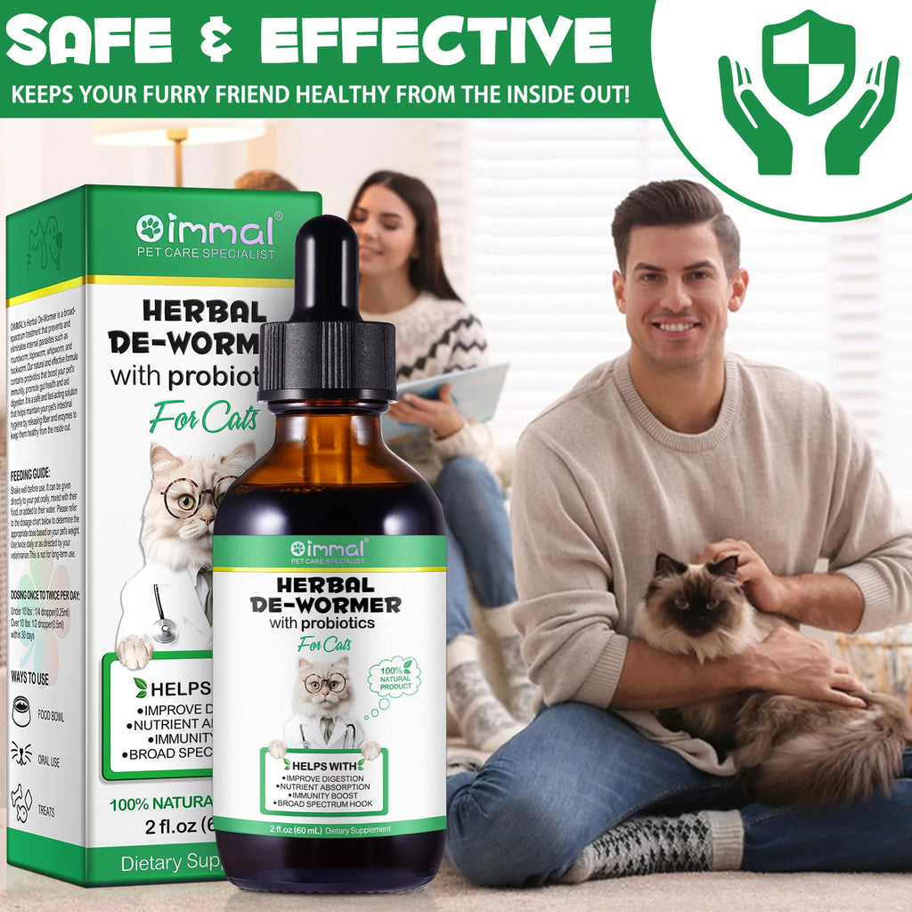 Cats Natural Broad Spectrum Treatment in Liquid Form for Tapeworm Whipworm Roundworm Hookworm Prevention Medication Supplements