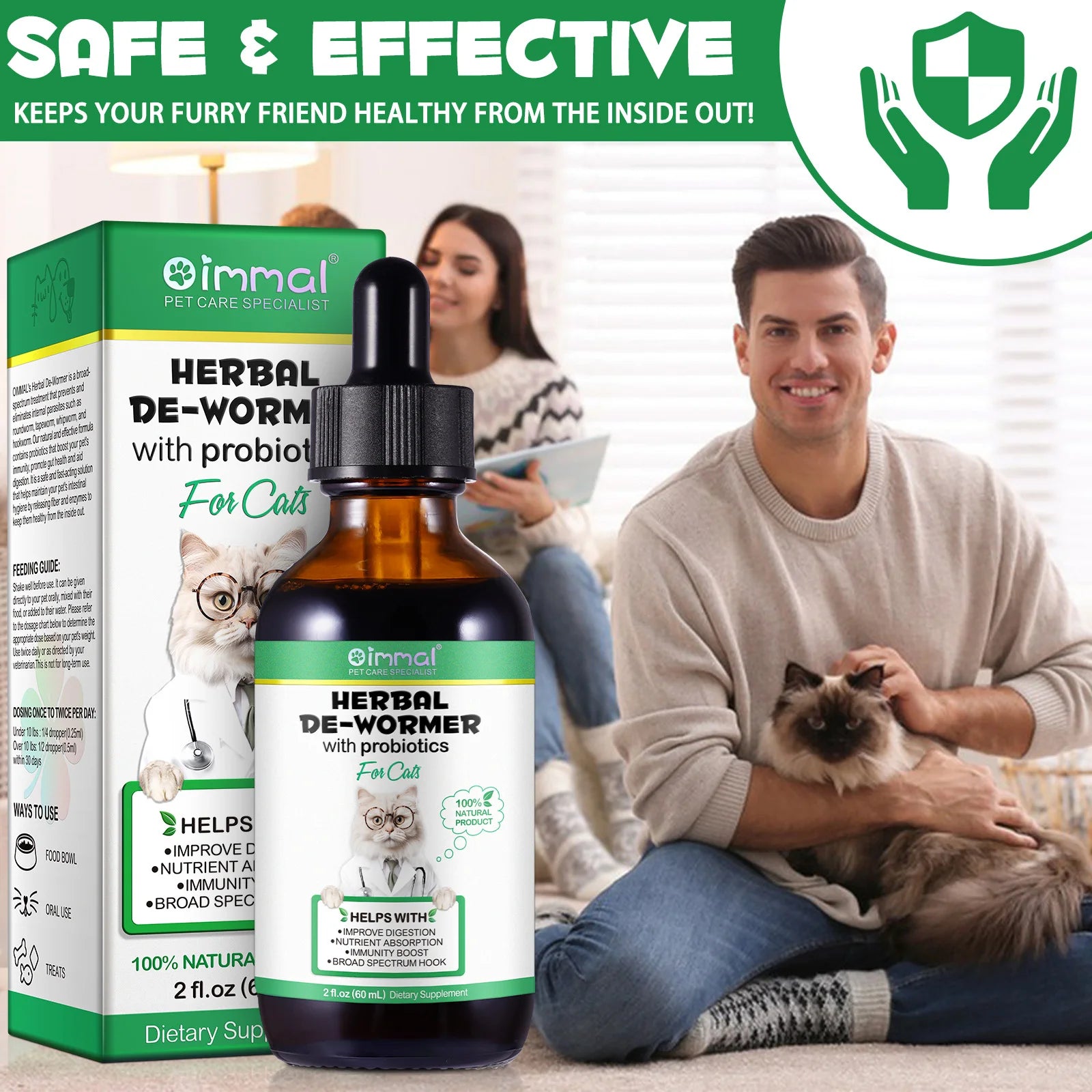 Cats Natural Broad Spectrum Treatment in Liquid Form for Tapeworm Whipworm Roundworm Hookworm Prevention Medication Supplements