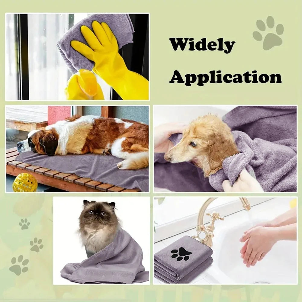 1pc Ultra-Absorbent Microfiber Dog Towel - Quick Dry, Soft & Thick Pet Bathing Cloth with Embroidered Paw