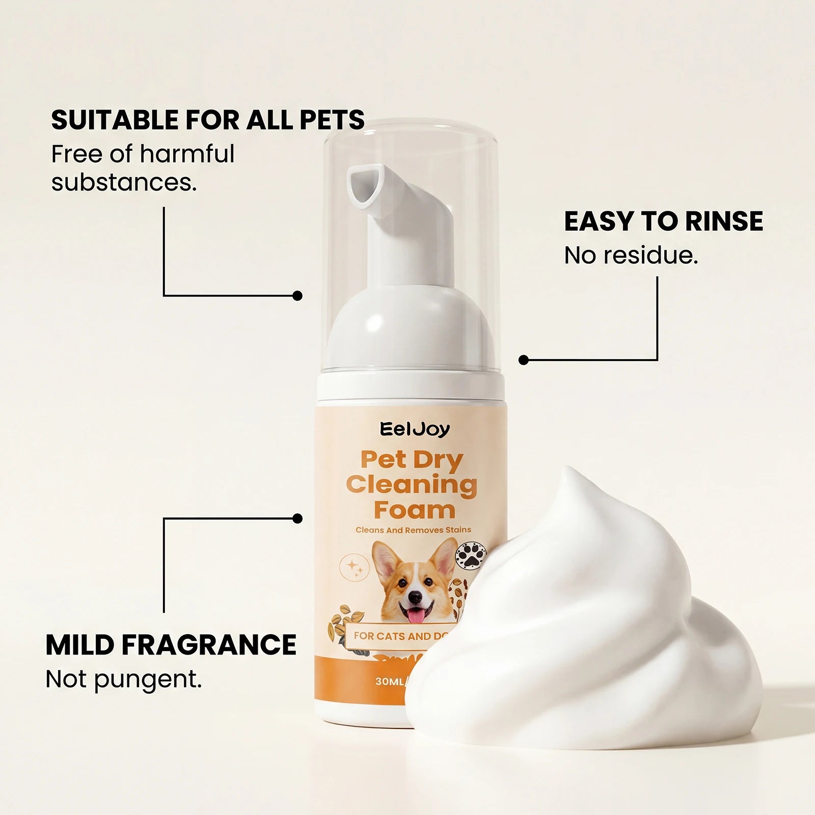 Dogs Cats Cleaning Mousse Pet No Rinse Dry Shampoo Coconut Oil Skin Care Deodorizing Moisturizing Quick Bath Foam Pet Cleaning