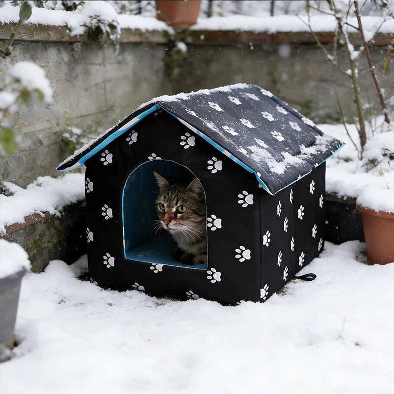 Cat House for Outdoor Winterproof Waterproof and Warm Foldable Pet Shelter for Cats with Removable Cushion for Stray Pets