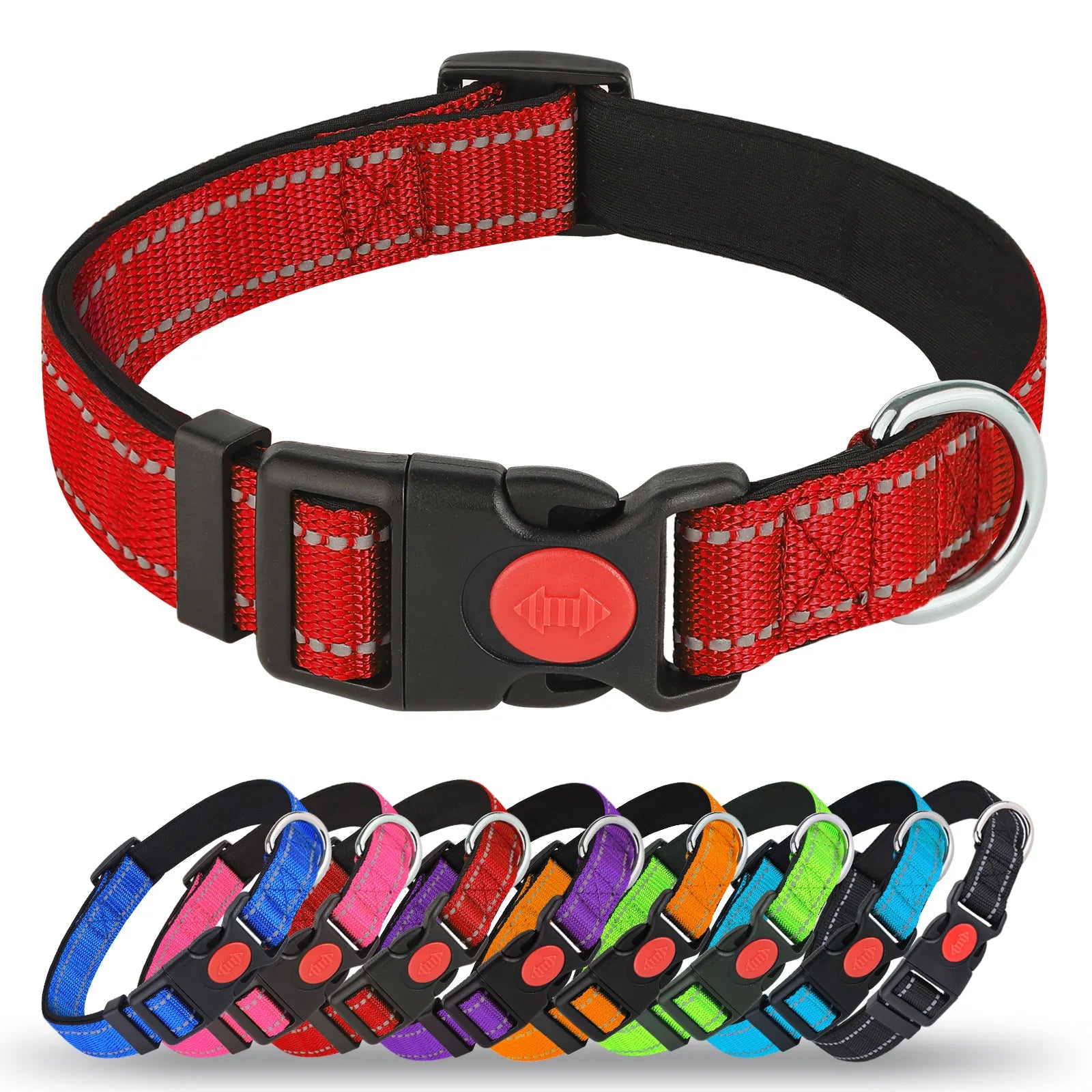 Adjustable Reflective Dog Collar Anti-Escape Safety Pet Neck Strap for Small Medium Dogs Soft Durable Night Walking Pet