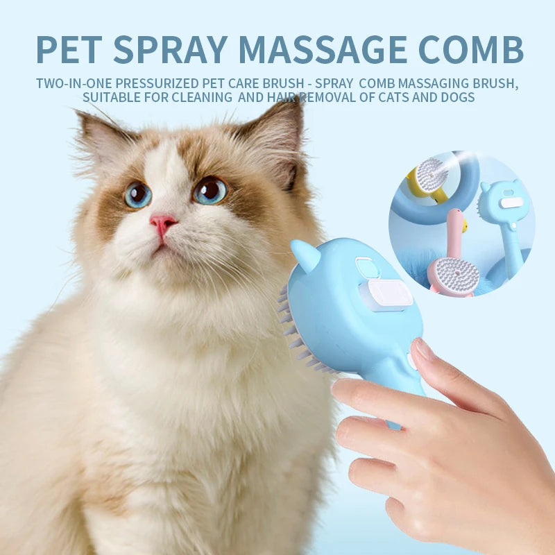 2-in-1 Cat grooming comb Pet Grooming Brush - Electric Massage & Waterless Spray Comb for Cats/Dogs One-Button Deshedding
