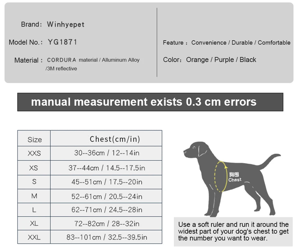 Winhyepet Waterproof Dog Cloth Puppy Warmth Winter Jacket Dogs Harness Double Zipper Reflective Windbreak Luxury Dog Clothes