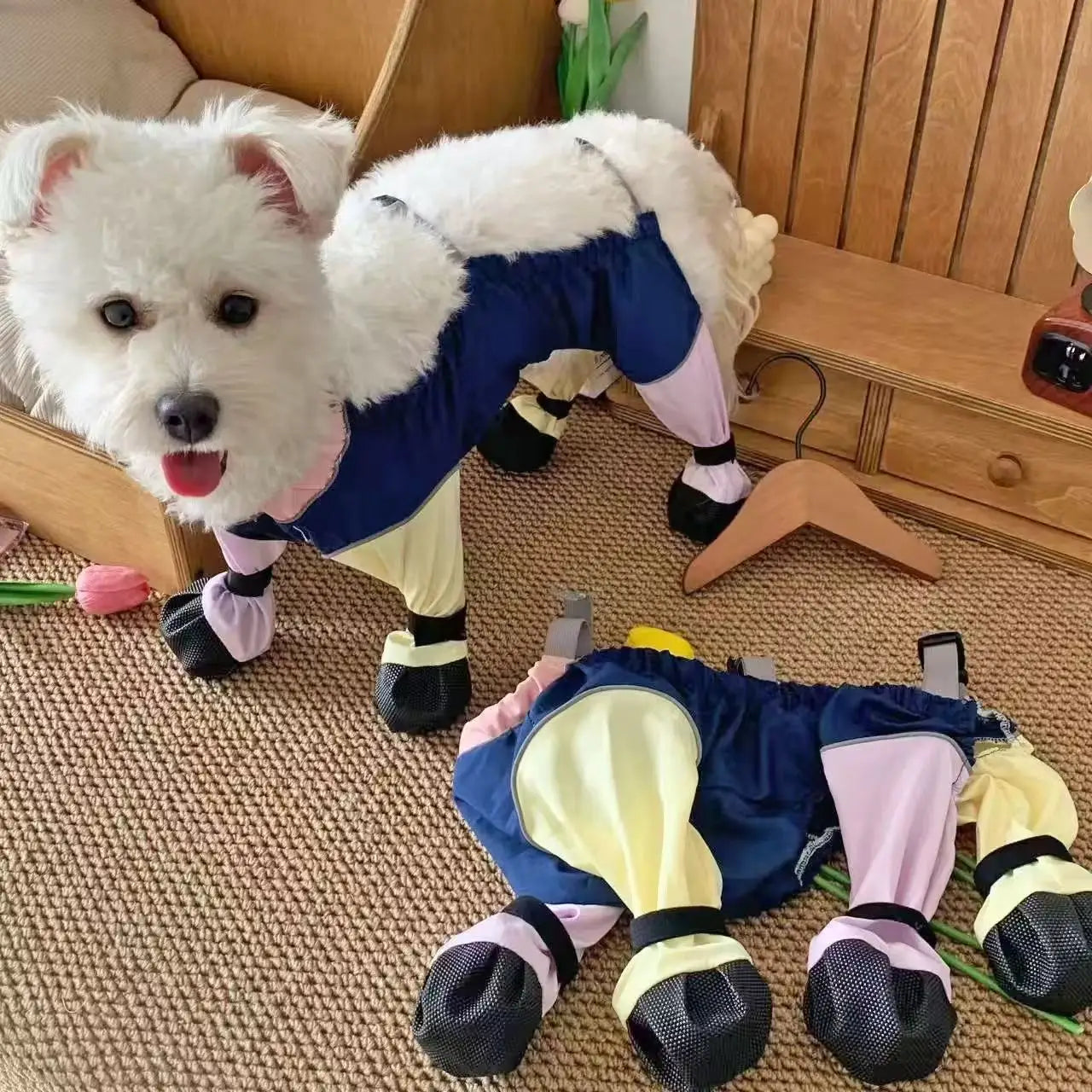 Dog Shoe Covers for Outdoor Anti Dirt Anti Mosquito Foot Covers Anti Slip Four Legged Jumpsuit Teddy Shoes for Walking Dogs