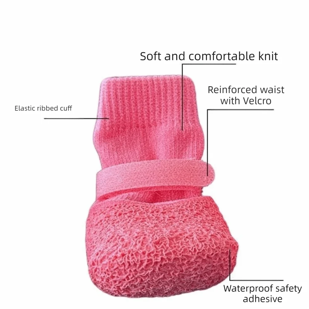 4pcs/set Fashion Adjustable Non-Slip Dog Shoes Wear-Resistant Comfortable Waterproof Dog Boots Breathable Pet Shoes Socks Winter