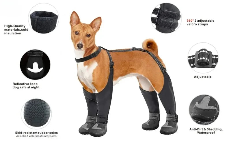 Dog Suspender Boots Tall Dog Boots Anti-Slip&Fall Waterproof Dog Shoes Leggings Winter Snow Rain Hiking Paws Protector