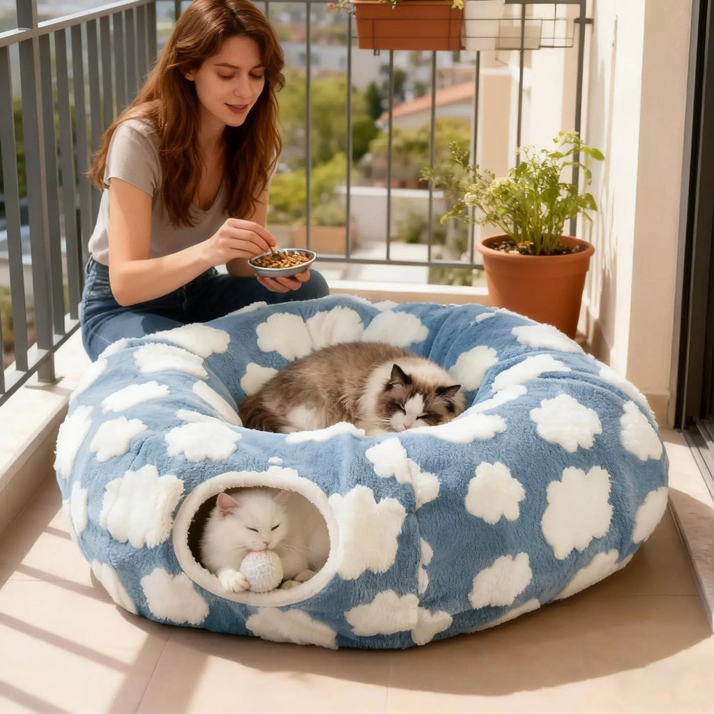 Cat Cave Donut Interactive Toys Washable With Ball Cat Tunnel Donut Kitten Bed For Kitten Puppy Small Dog Bunny Pet Enrichment