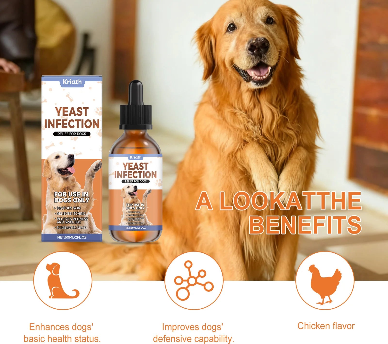 Dog Herbal Drops for Skin & Coat Health – Yeast Infection Relief, Itching & Redness Soother, Immune Support Supplement 60ml