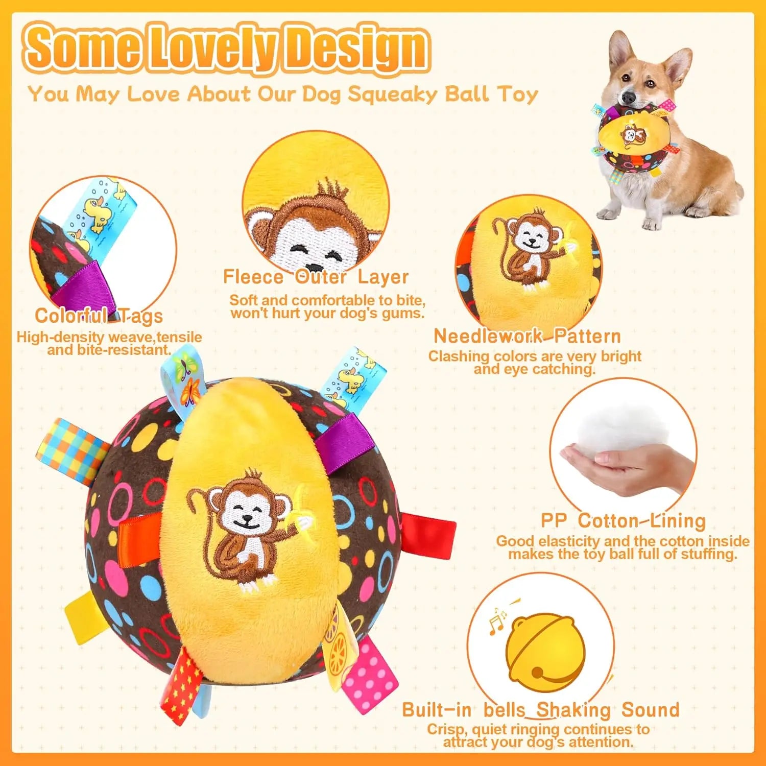 Dog Interactive Sound-Making Ball Toys With Labels, Soft-Filled Puppy Toys, Built-In Bells, Dog Chewing Toys
