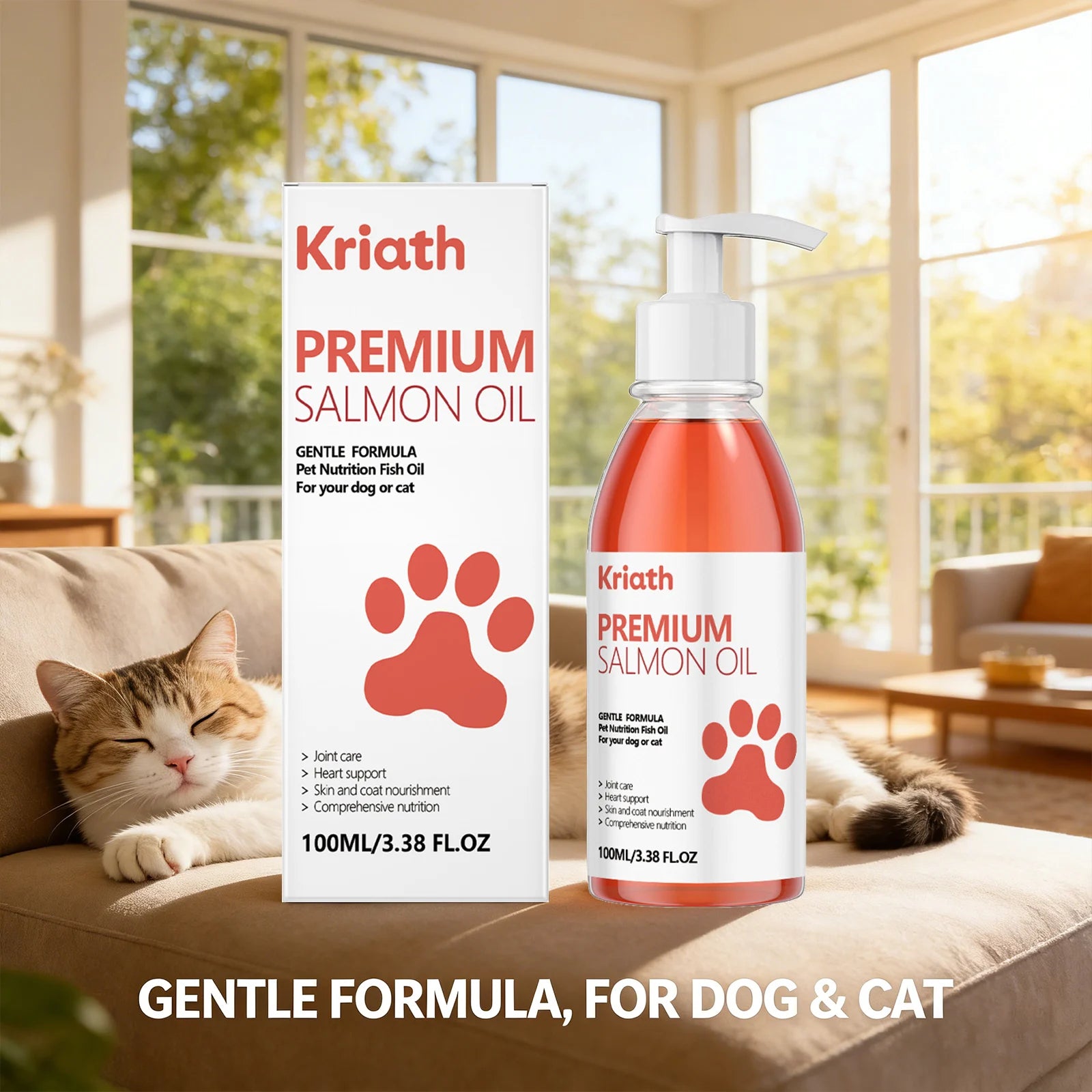 Cat Premium Salmon Oil Nourishing Skin Smooth Hair Protect Joint Support Heart Health Gentle Body Care Pet Nutrition Supplement