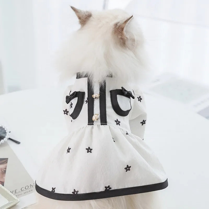 Dog Clothes Small Dogs Summer Puppy Dress Cat Print Skirt Bichon Chihuahua Black White Breathable Dresses Pet Clothing for Dogs