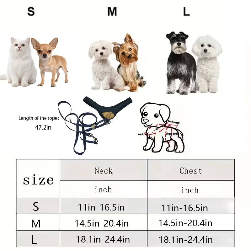 Pet dog walking harness and leash, suitable for puppies, small to medium dogs, ideal choice for training, travel, and daily wear