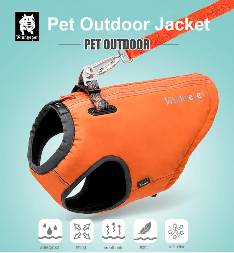 Winhyepet Waterproof Dog Cloth Puppy Warmth Winter Jacket Dogs Harness Double Zipper Reflective Windbreak Luxury Dog Clothes