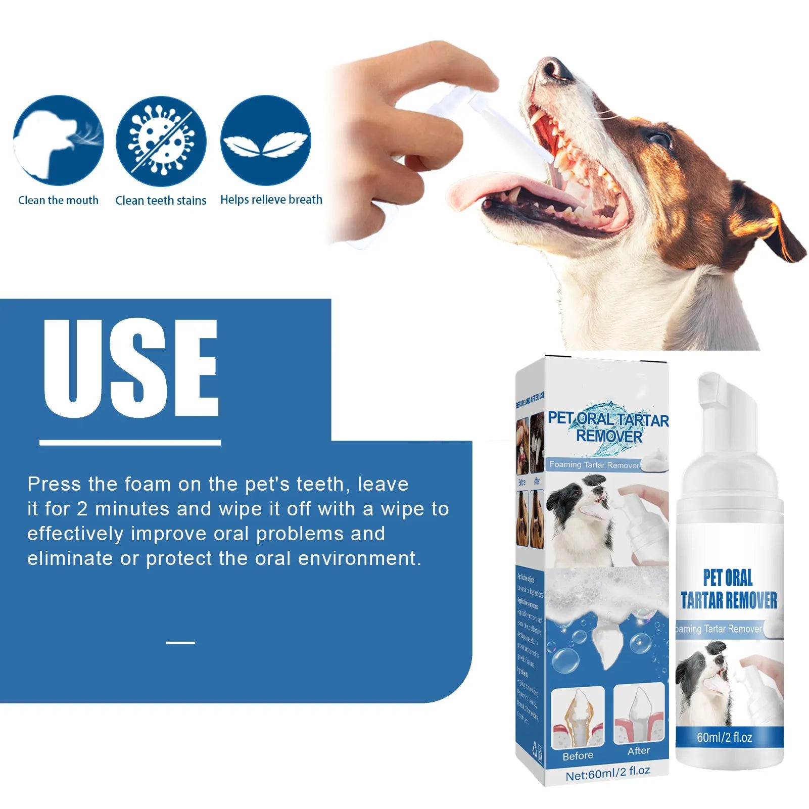 Dog Dental Care Foam Dog Oral Breath Freshener Keep Dog Breath Fresh And Teeth Clean Supports Gum Health Dog Dental Care.