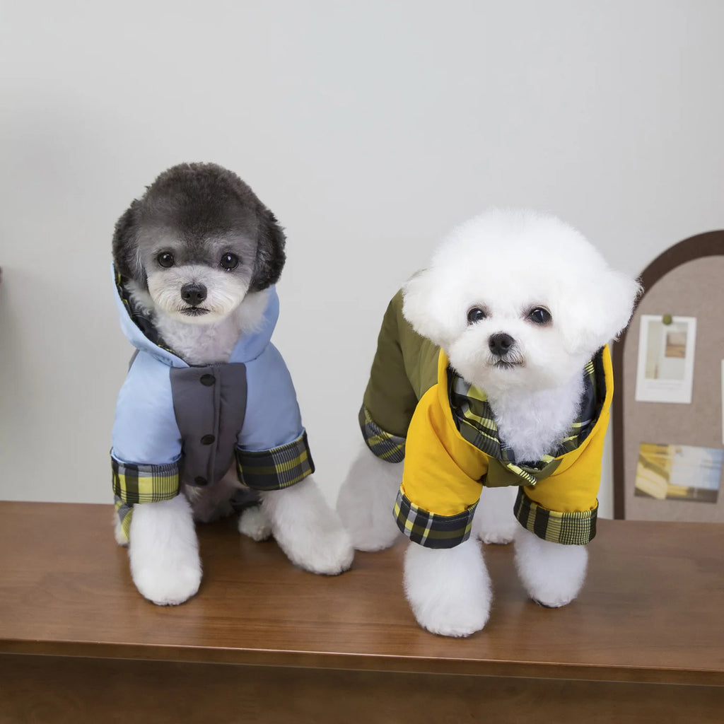 Dog clothes autumn and winter newclothing teddy pet clothes winterthickened 25 hooded three-color four-leg cotton-padded clothes