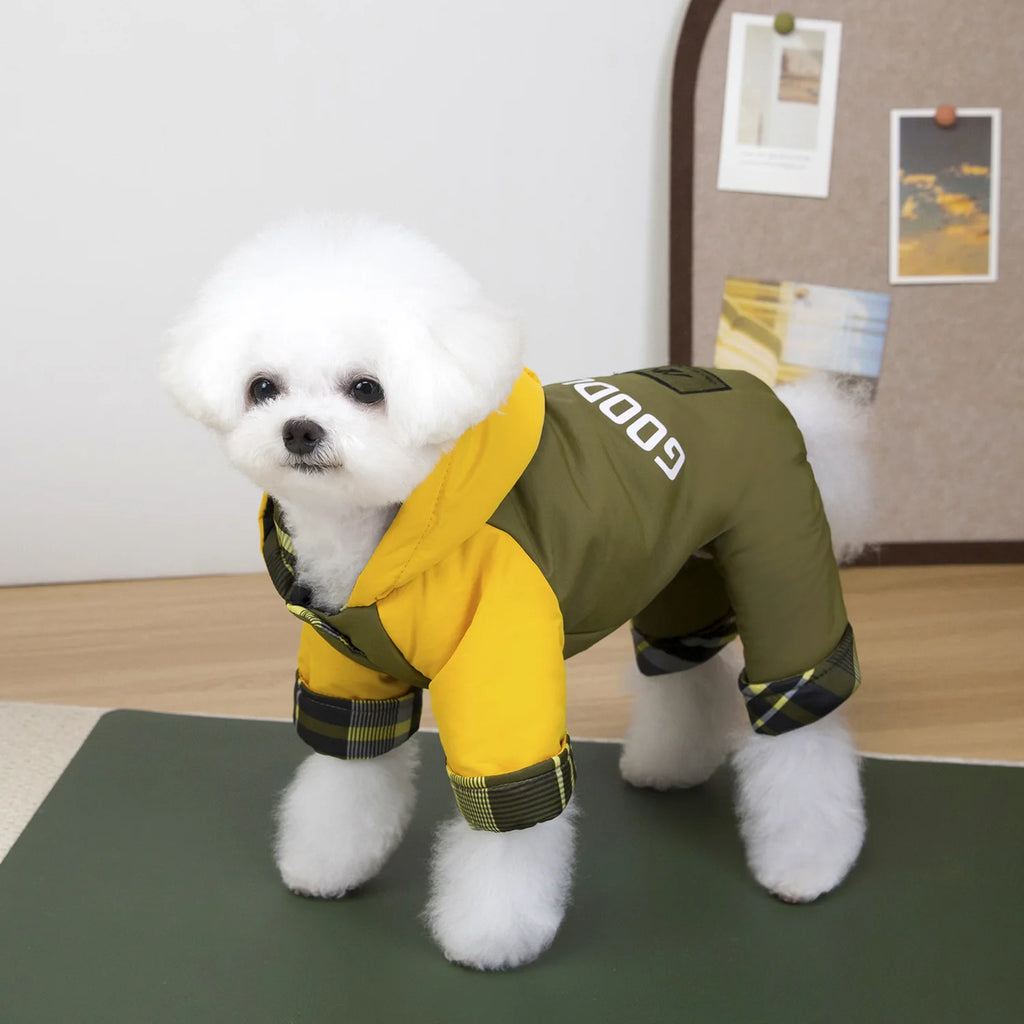 Dog clothes autumn and winter newclothing teddy pet clothes winterthickened 25 hooded three-color four-leg cotton-padded clothes