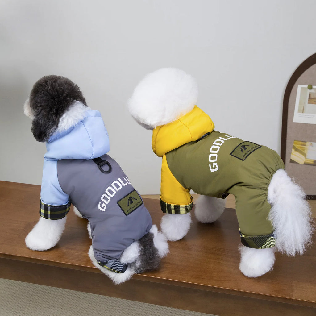Dog clothes autumn and winter newclothing teddy pet clothes winterthickened 25 hooded three-color four-leg cotton-padded clothes