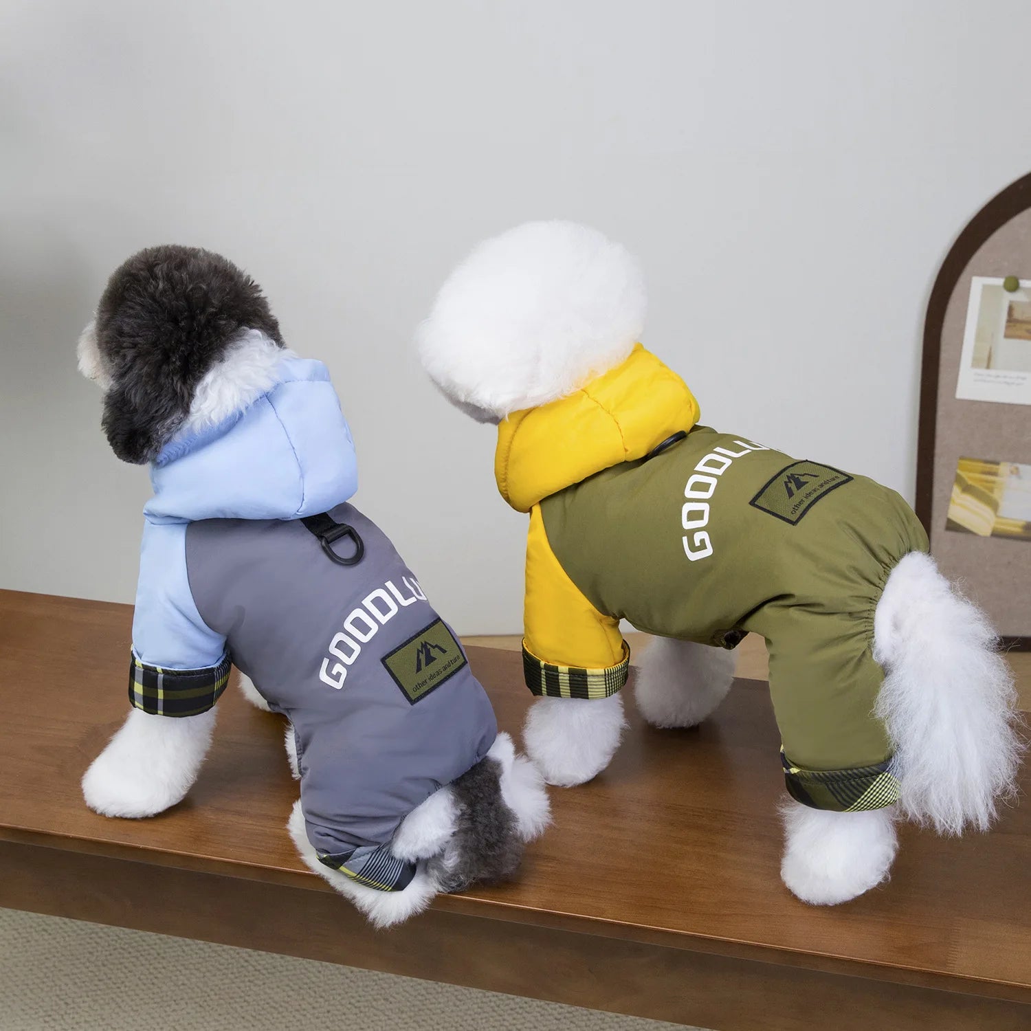 Dog clothes autumn and winter newclothing teddy pet clothes winterthickened 25 hooded three-color four-leg cotton-padded clothes