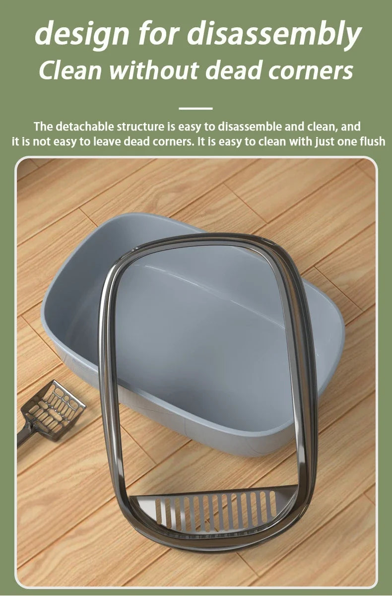 Cats Toilet Cat Litter Box Semi-enclosed High Side Splashproof Pet Bedpans with Litter Scoop Kitty Sandbox Cleaning Cat Supplies