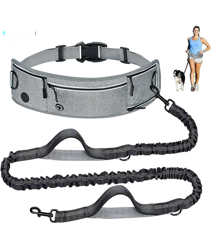 Waist Dog Hands Free Dogs Leash, Waist Running Leash with Zipper, Walking Pouch for Dog Walking, Reflective Dual Padded Handles