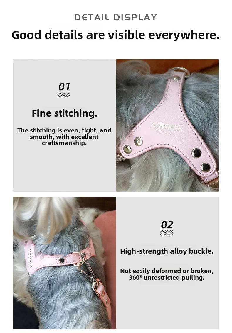 Arkika Dog Leash Small Dogs Chest Back Type Yorkie Teddy Pet out Walking Rope Non-Extensible Durable Pet Supplies