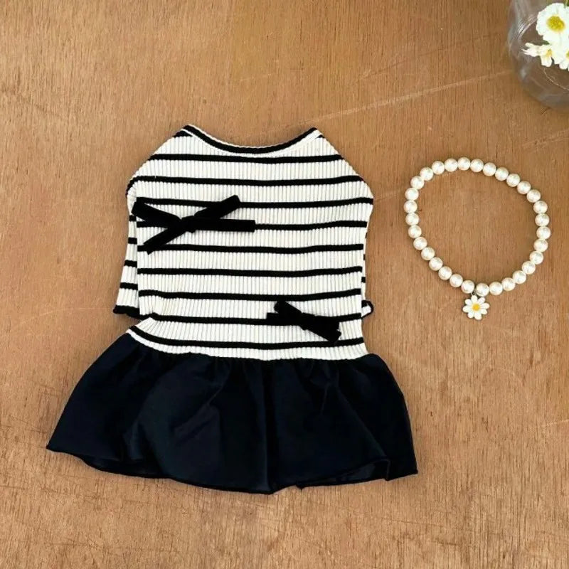 Dog Clothes Small Dogs Summer Puppy Dress Cat Print Skirt Bichon Chihuahua Black White Breathable Dresses Pet Clothing for Dogs