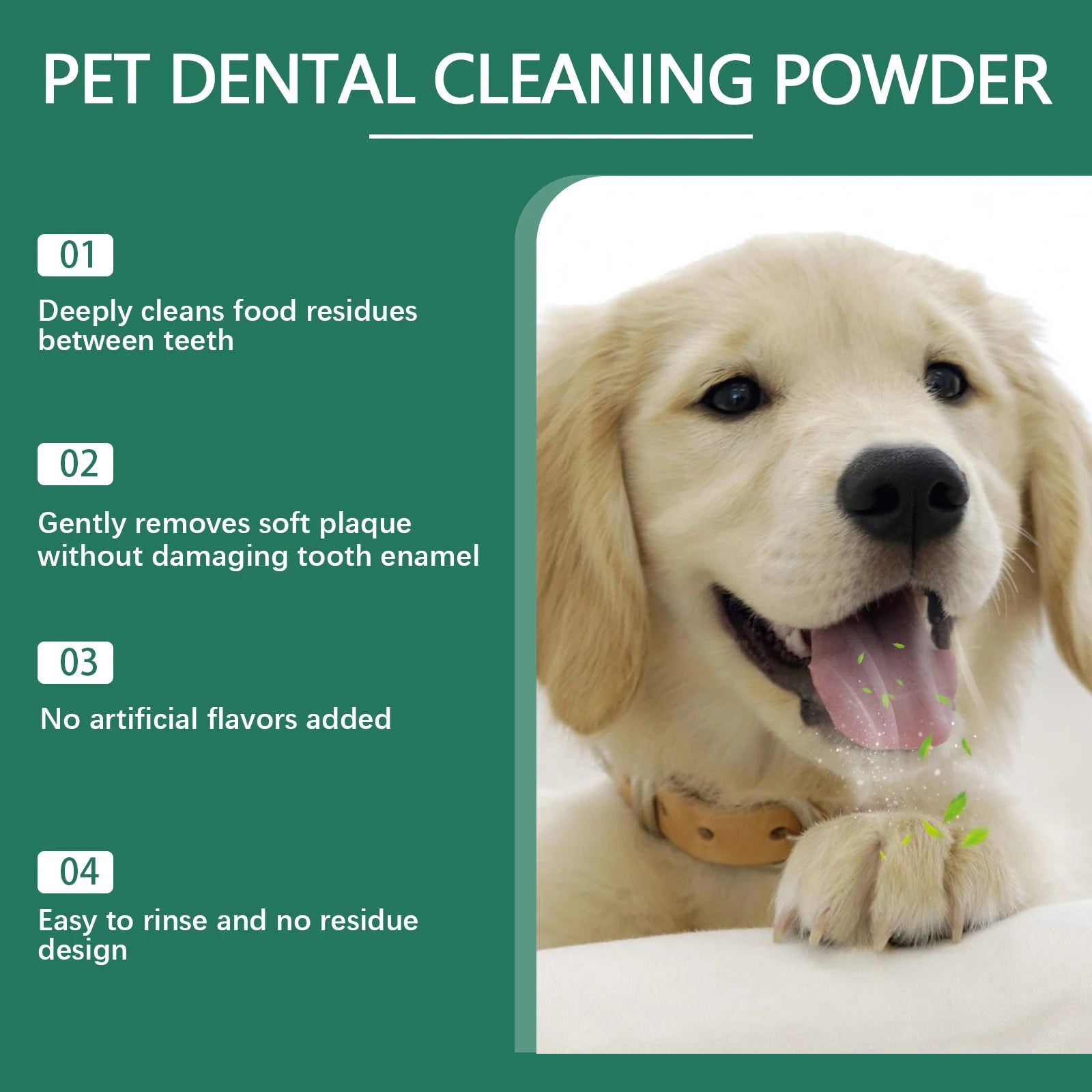Dog Teeth Cleaning Powder Gentle Remove Tartar Plaque Calculus Freshen Breath Strengthen Protect Gum Health Pet Oral Care Powder
