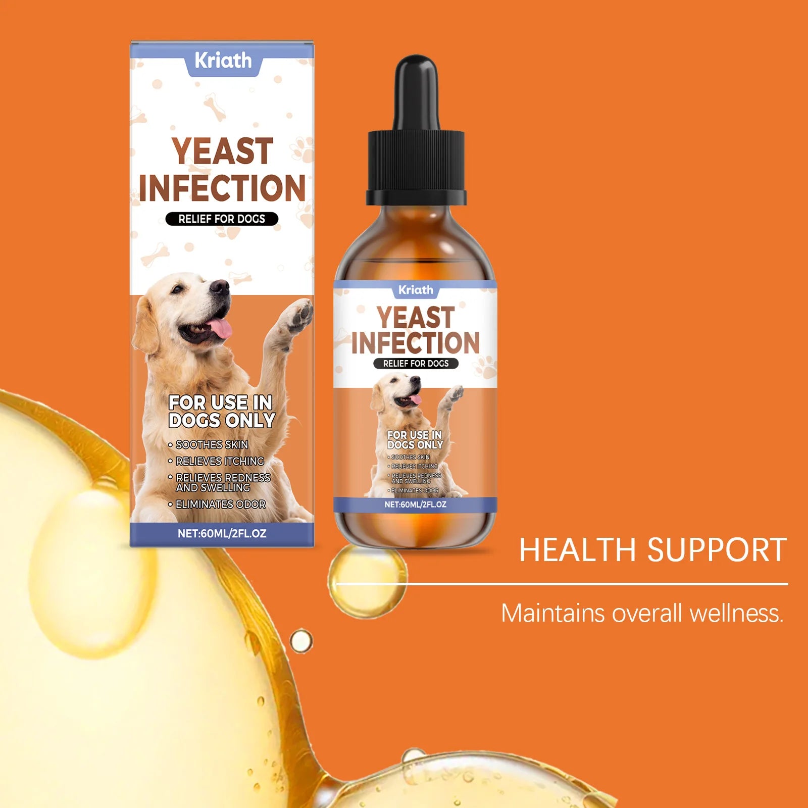 Dog Herbal Drops for Skin & Coat Health – Yeast Infection Relief, Itching & Redness Soother, Immune Support Supplement 60ml