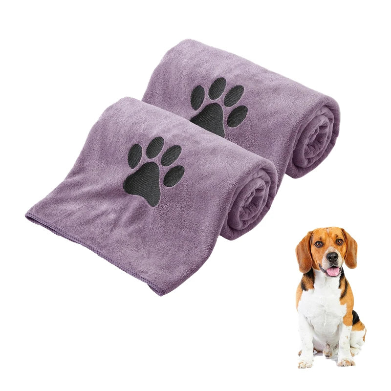 1pc Ultra-Absorbent Microfiber Dog Towel - Quick Dry, Soft & Thick Pet Bathing Cloth with Embroidered Paw