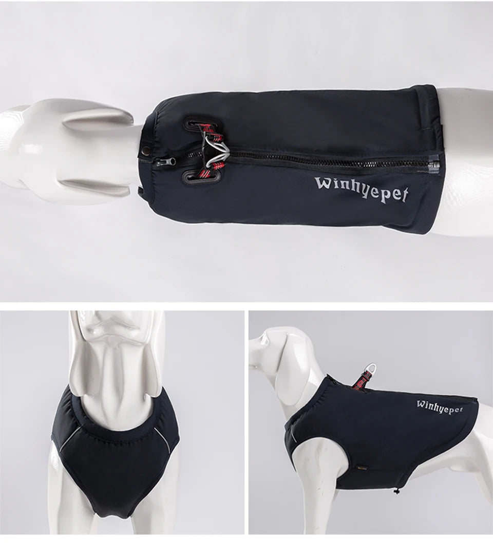 Winhyepet Waterproof Dog Cloth Puppy Warmth Winter Jacket Dogs Harness Double Zipper Reflective Windbreak Luxury Dog Clothes