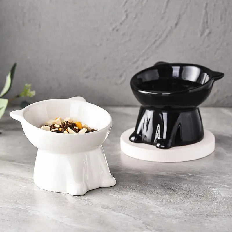 Anti-tipping Cat Food Bowl 15 Degree Tilted Tall-legged Design for Neck Comfort and Clean Floors in Living Spaces