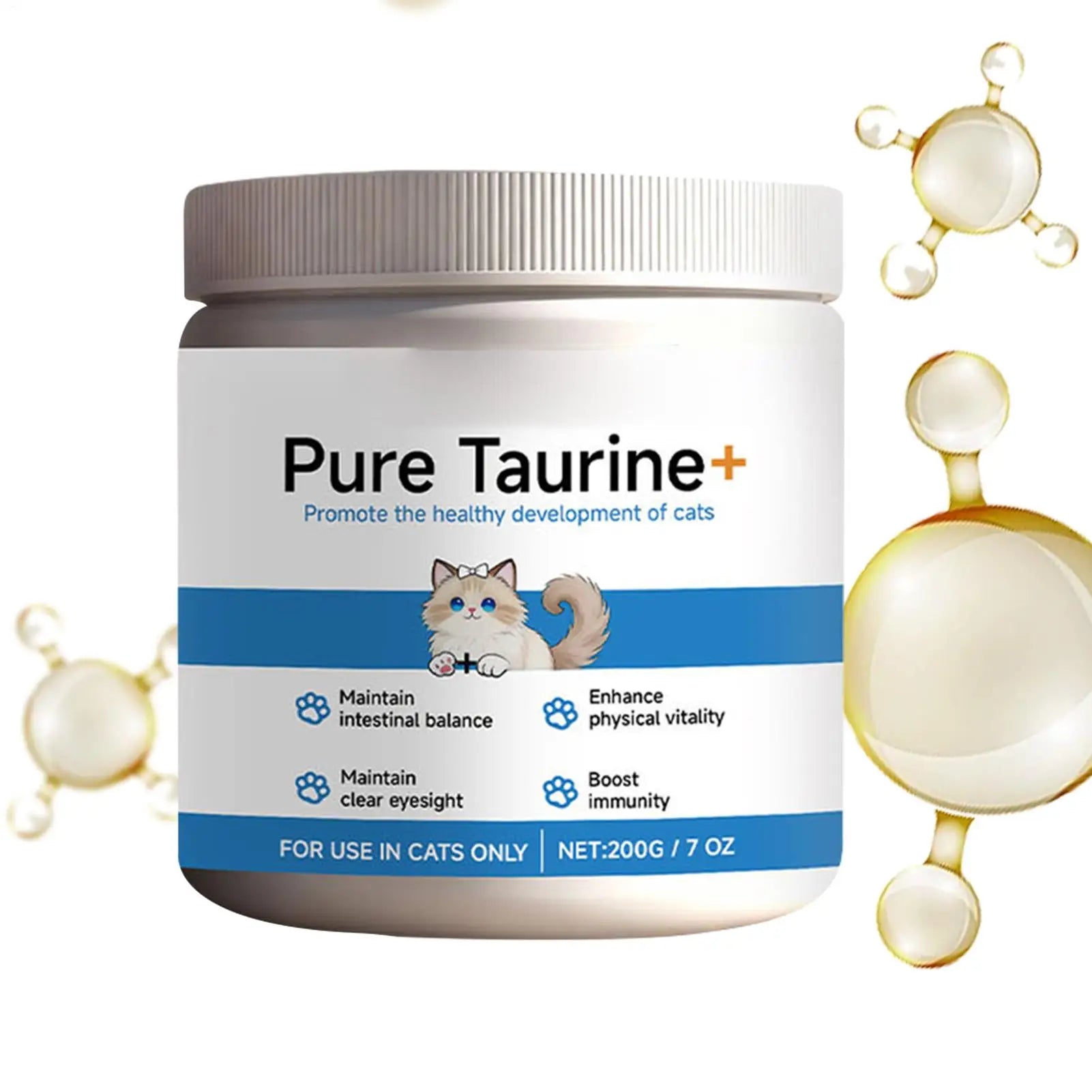 Cat Taurine Powder Support for Pet Heart Health Promote Maintain Visual Function Smooth Hair Pet Daily Care Nutrition Powder