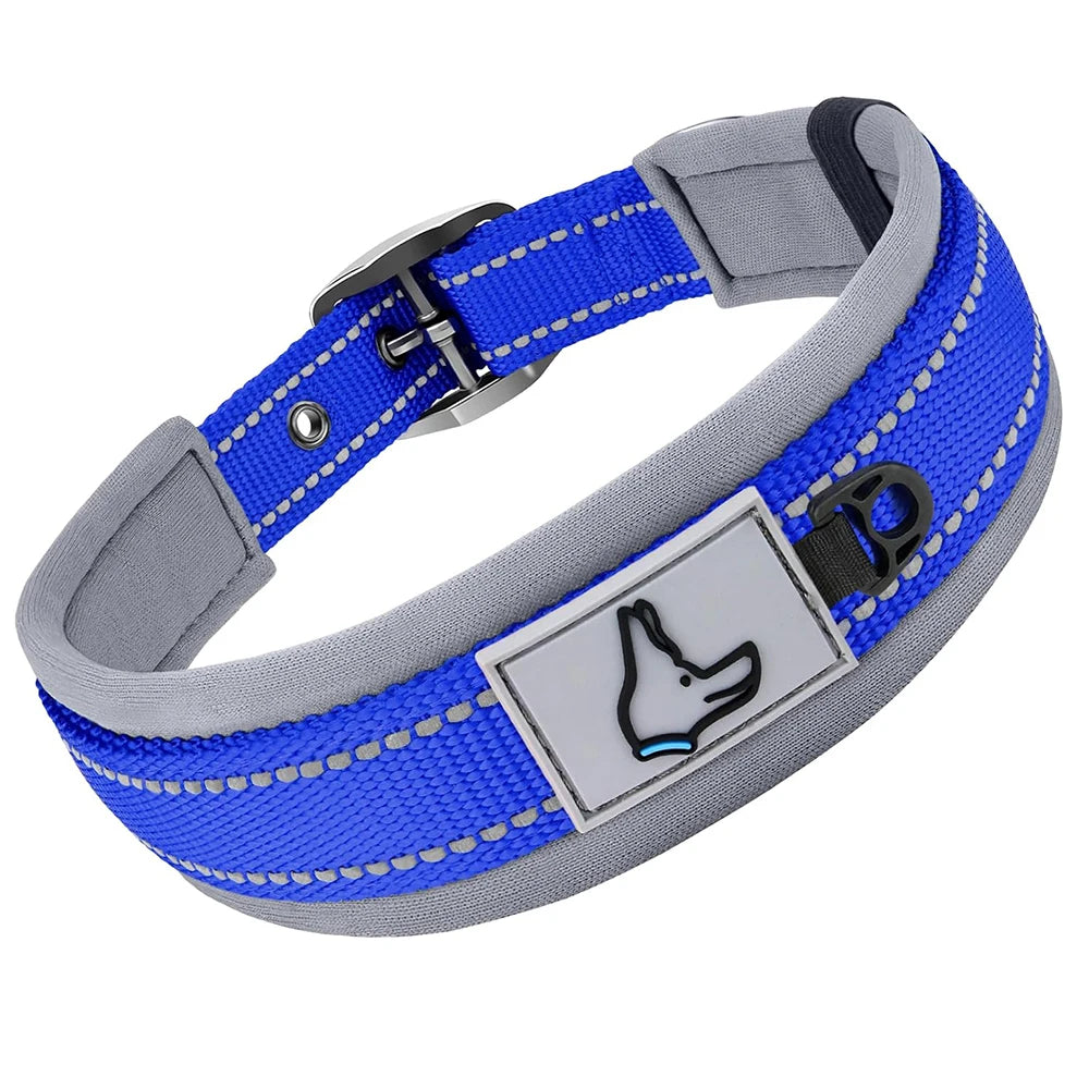 Padded Dog Collars for small Medium large Dogs Reflective Wide Pet Collars Adjustable Heavy Duty Nylon Neoprene Dog Collar