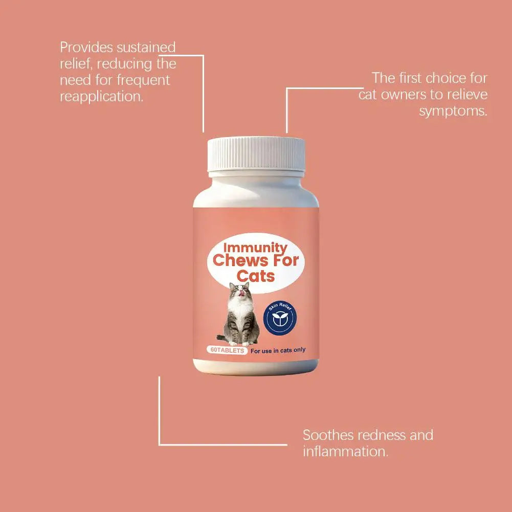 60 Tablets Cat Immunity Chewable Supplements For Skin Health Immune System Strengthening Adults Pet Nutritional Supplements