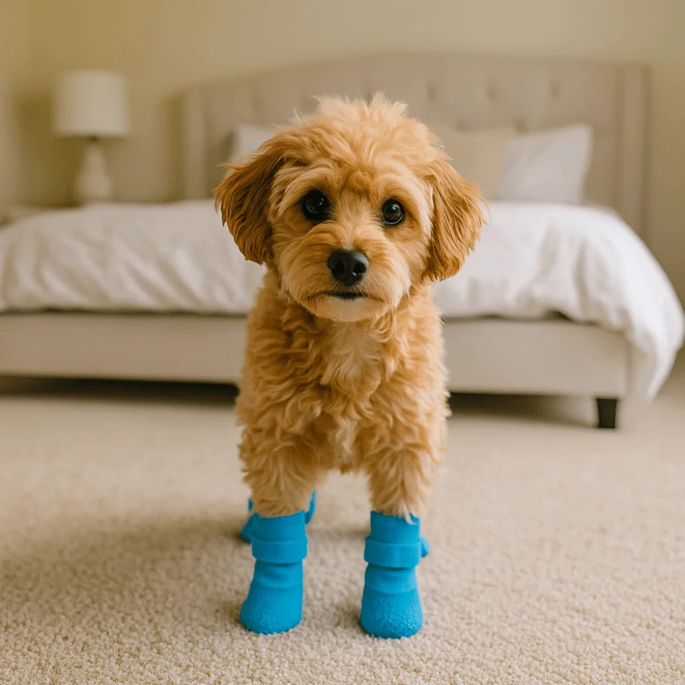 4pcs/set Fashion Adjustable Non-Slip Dog Shoes Wear-Resistant Comfortable Waterproof Dog Boots Breathable Pet Shoes Socks Winter
