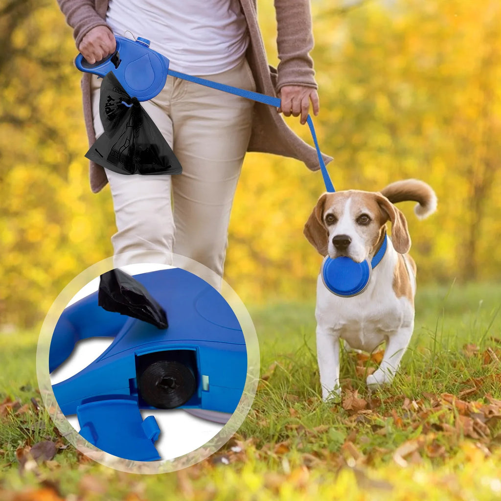 Three In One Dog Leash With Water Bottle And Cup Durable Pet Walking Lead For Dogs Portable Reflective Traction