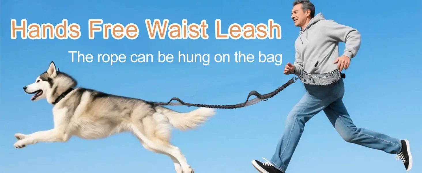 Waist Dog Hands Free Dogs Leash, Waist Running Leash with Zipper, Walking Pouch for Dog Walking, Reflective Dual Padded Handles
