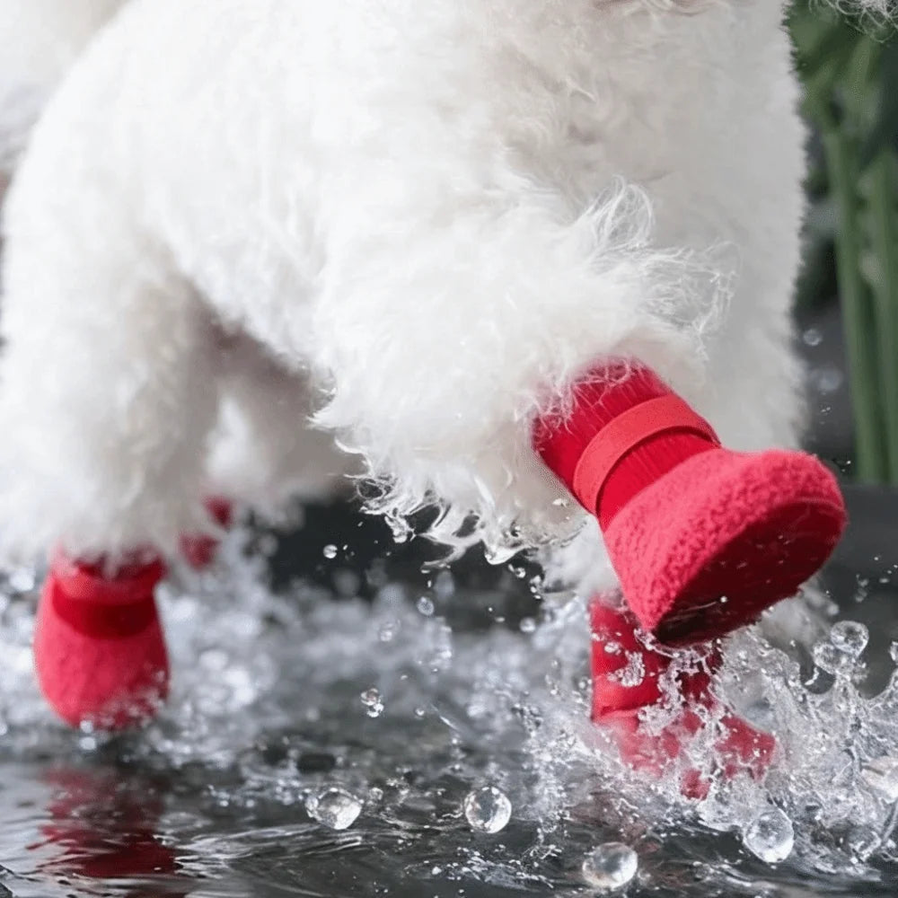 4pcs/set Fashion Adjustable Non-Slip Dog Shoes Wear-Resistant Comfortable Waterproof Dog Boots Breathable Pet Shoes Socks Winter