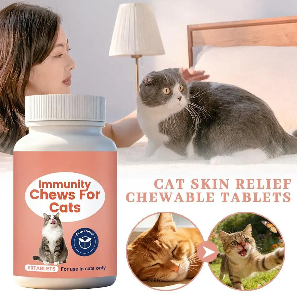 60 Tablets Cat Immunity Chewable Supplements For Skin Health Immune System Strengthening Adults Pet Nutritional Supplements