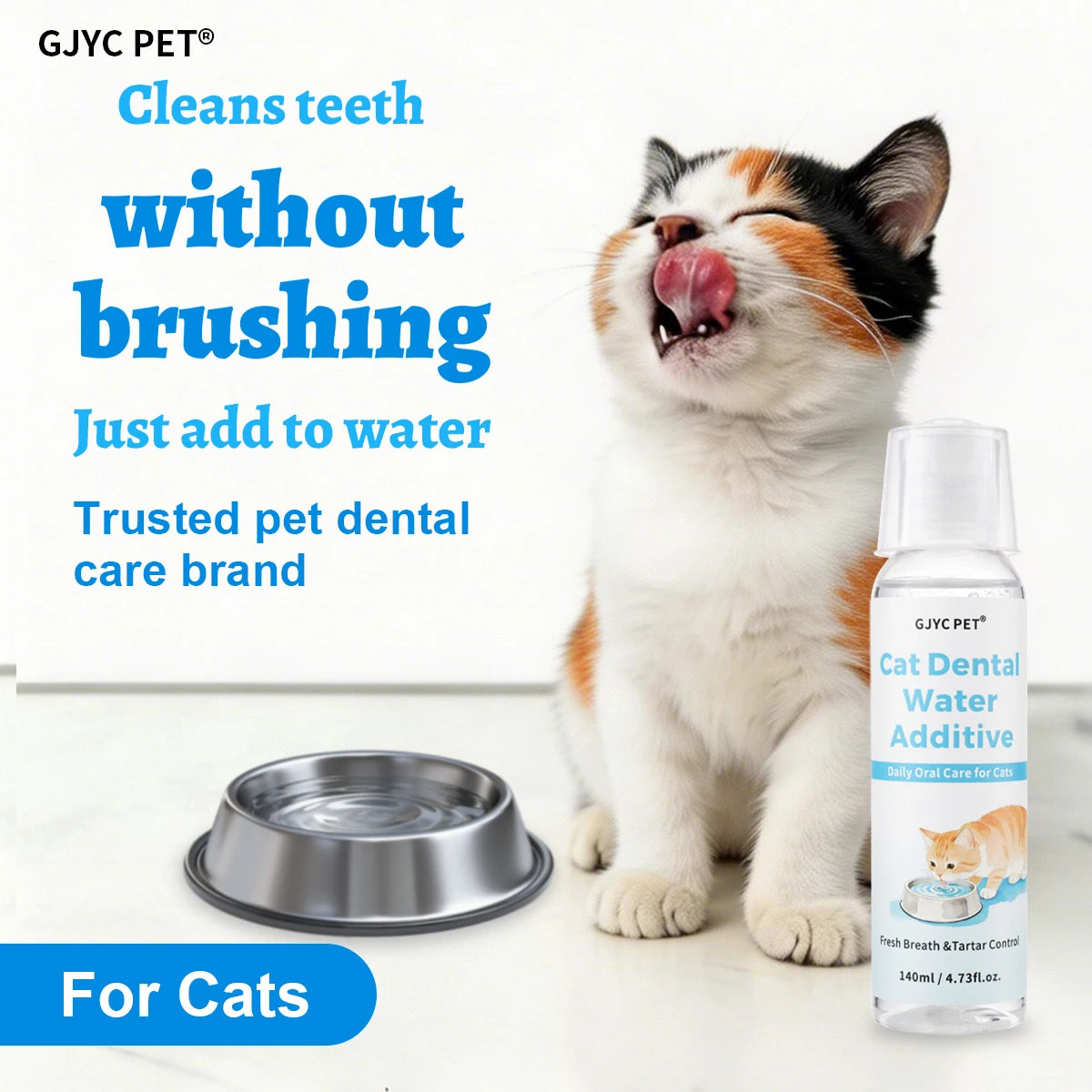 Cat Dental Water Additive No Brushing Needed Freshens Breath Plaque Tartar Control Odorless Tasteless for All Cats Kittens