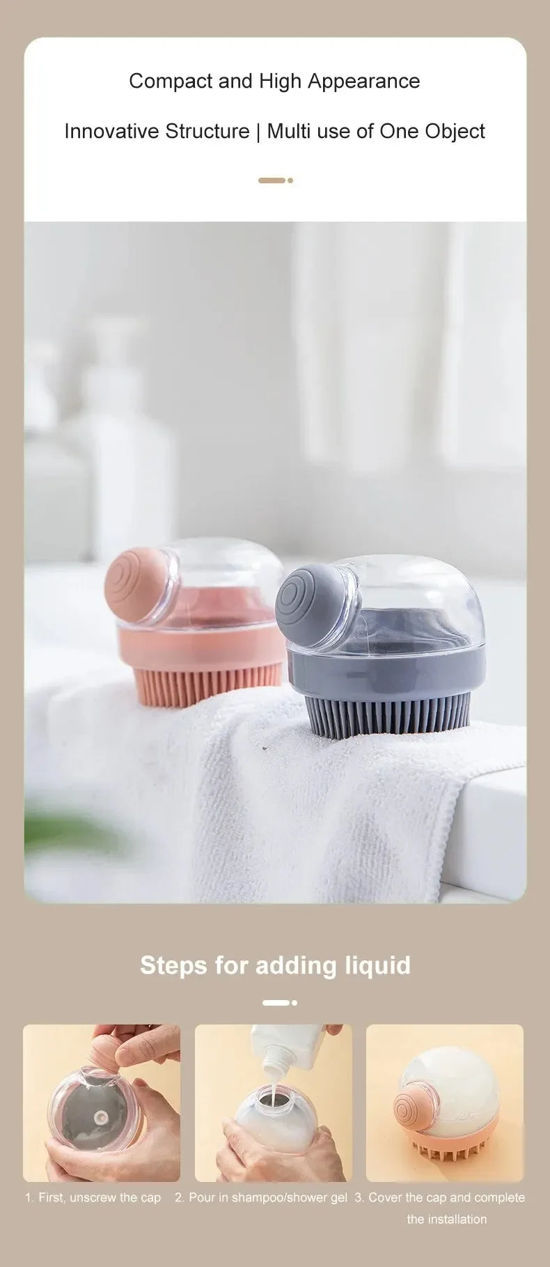 Dog Shower Brush Pet Dog Grooming Massage Bath Cleaning Brush with Shampoo Dispenser for Long Hair Dogs and Cats Shower