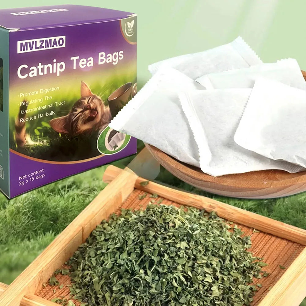15 Pack Cat Catnip Tea Bags Natural Catnips Packets for Cat or Toy Soaking Water Replacement Pouch Cat Grass Promote Active Play