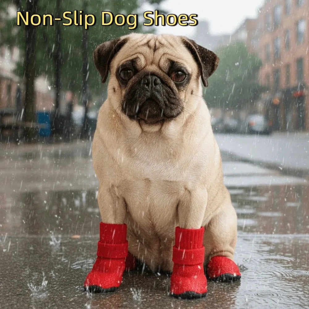 4pcs/set Adjustable Non-Slip Dog Shoes Breathable Comfortable Waterproof Dog Boots Wear-Resistant Pet Shoes Socks Indoor Outdoor