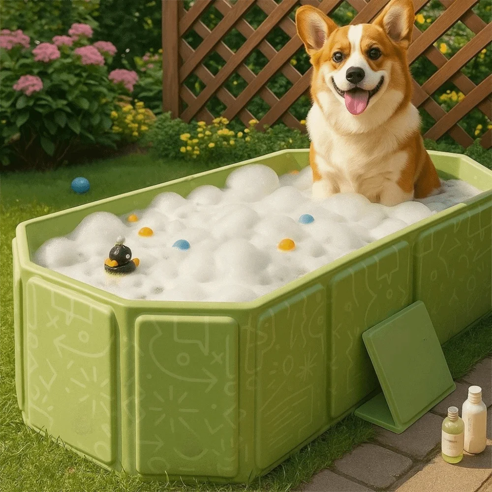 Large Capacity Portable Folding Bathtub Multifunctional Space Saving Dog Bathing Tub PVC with Drainage Holes Pet Wading Pool